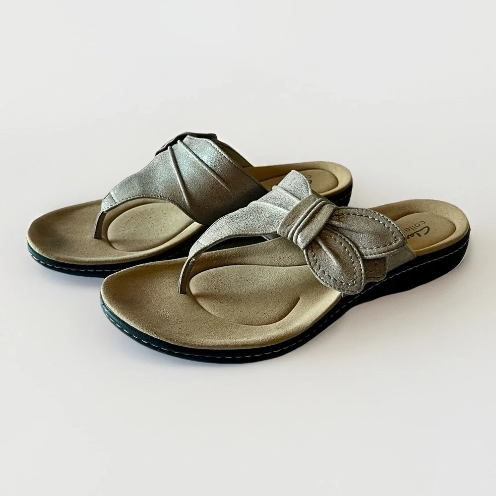 Clarks Collection Laurieann Rae Taupe Thong‎ Sandals Women's Size 10M